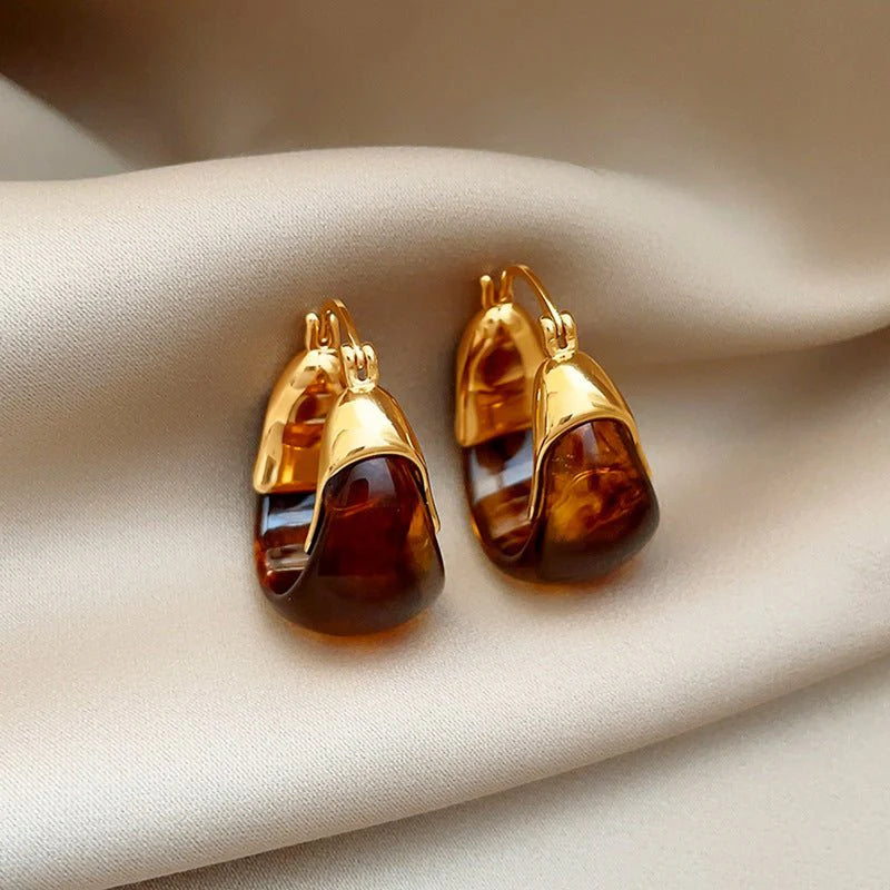 Amber Drop Huggie Earrings