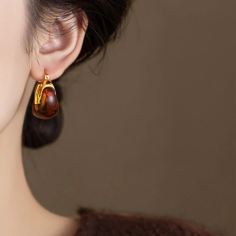 Amber Drop Huggie Earrings