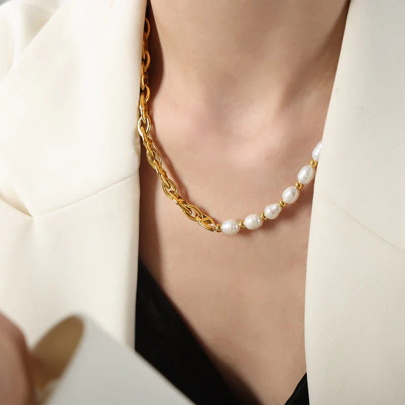 Half-Chain Freshwater Pearl Necklace