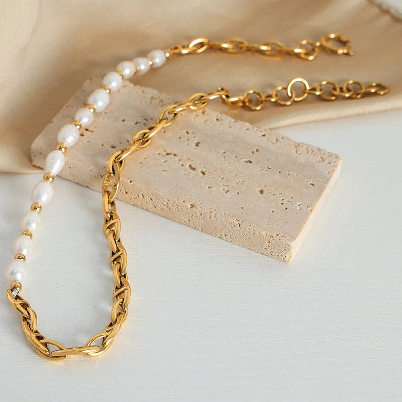 Half-Chain Freshwater Pearl Necklace