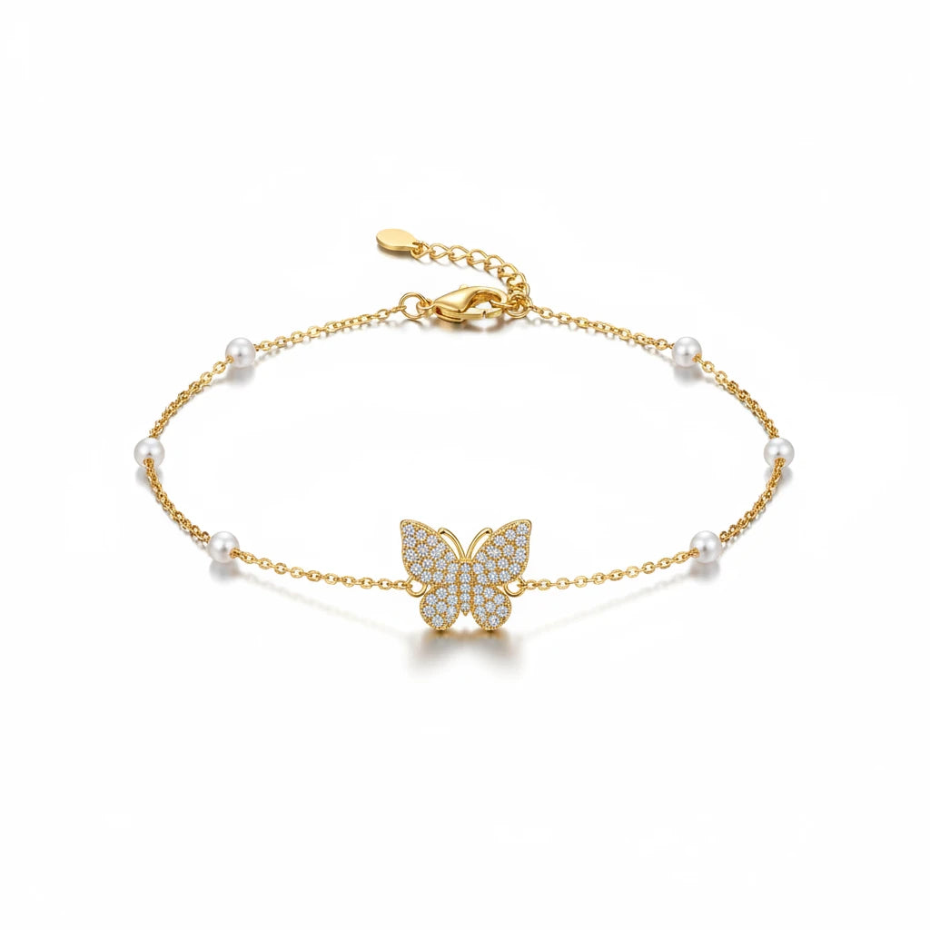 Butterfly Charm Pearl Bracelet