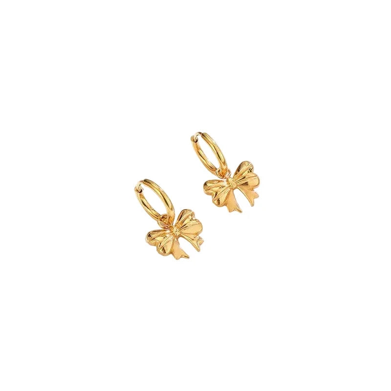Gilded Ribbon Bow Huggie Earrings