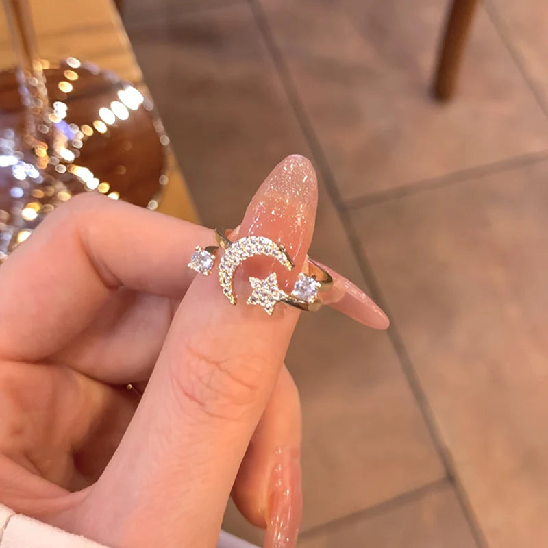 Star & Moon Rhinestone Ring