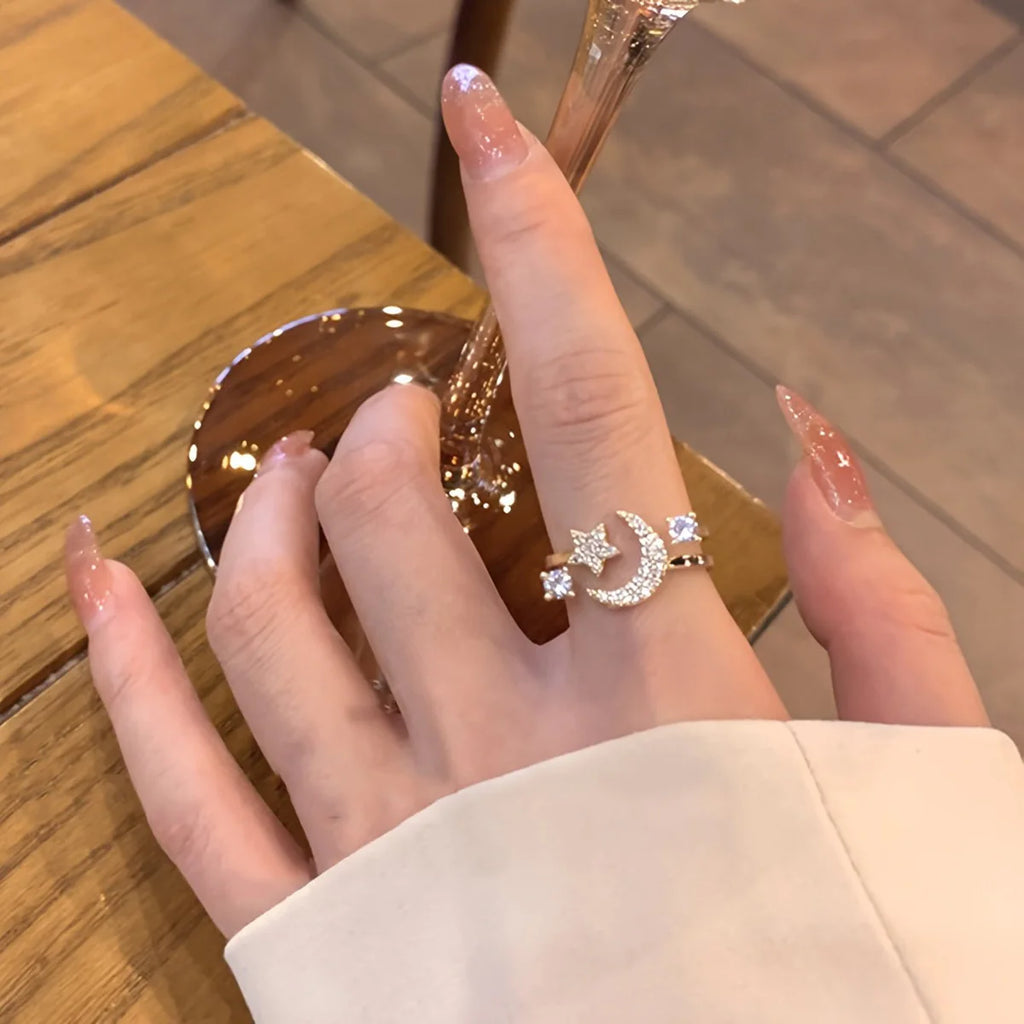 Star & Moon Rhinestone Ring