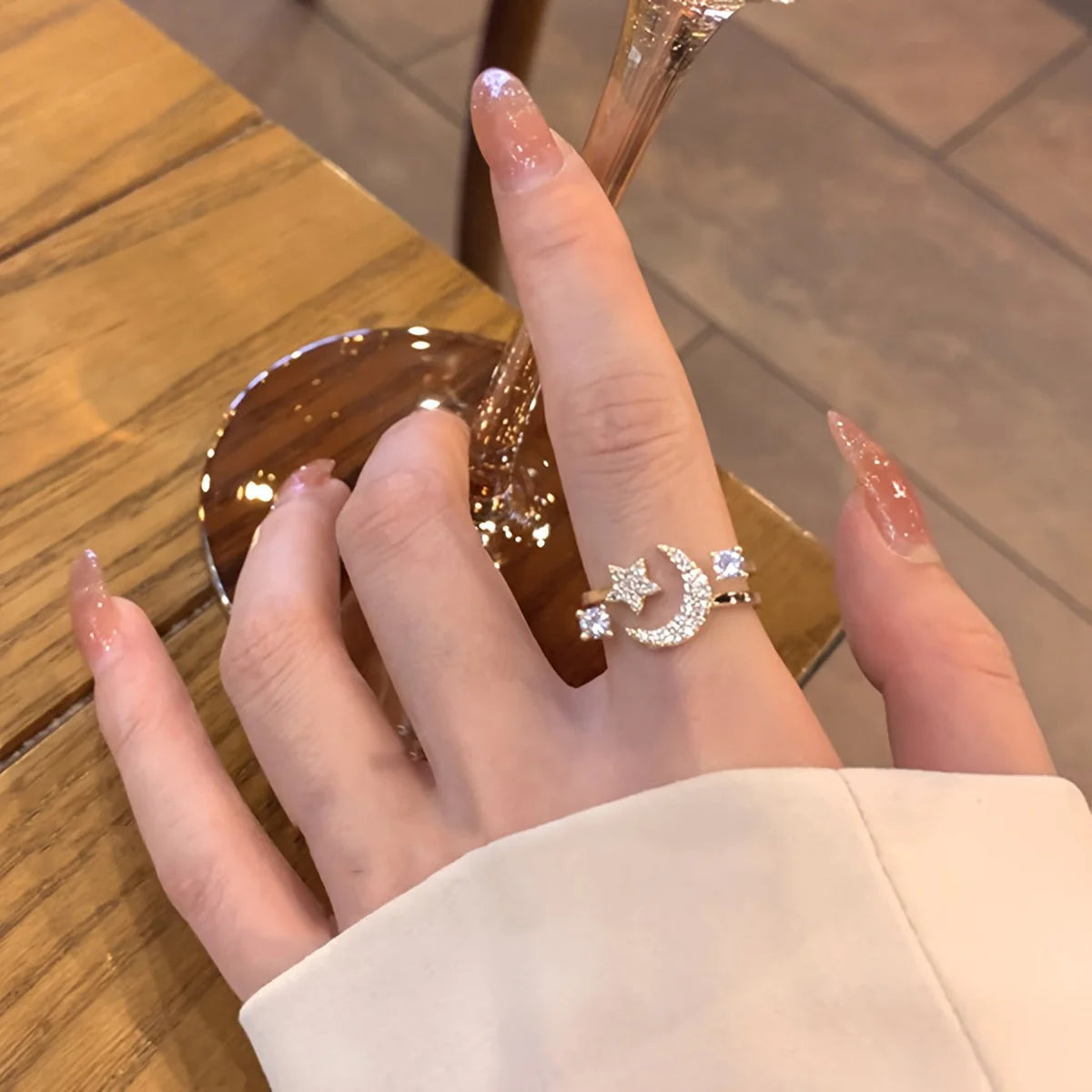 Star & Moon Rhinestone Ring
