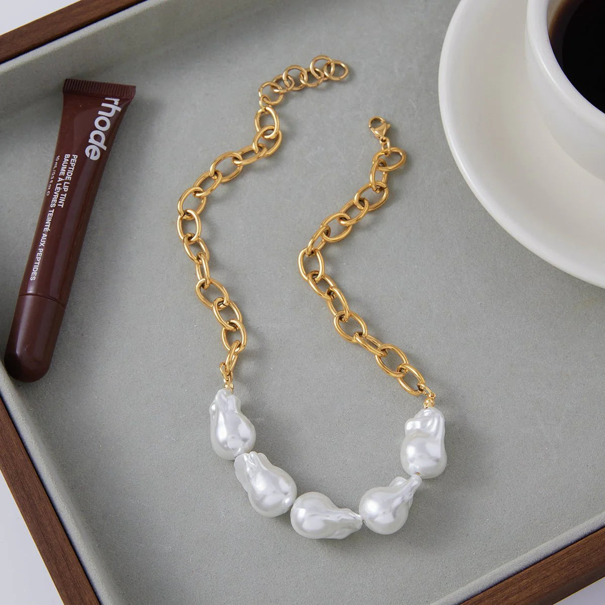 Modern Baroque Pearl Link Necklace