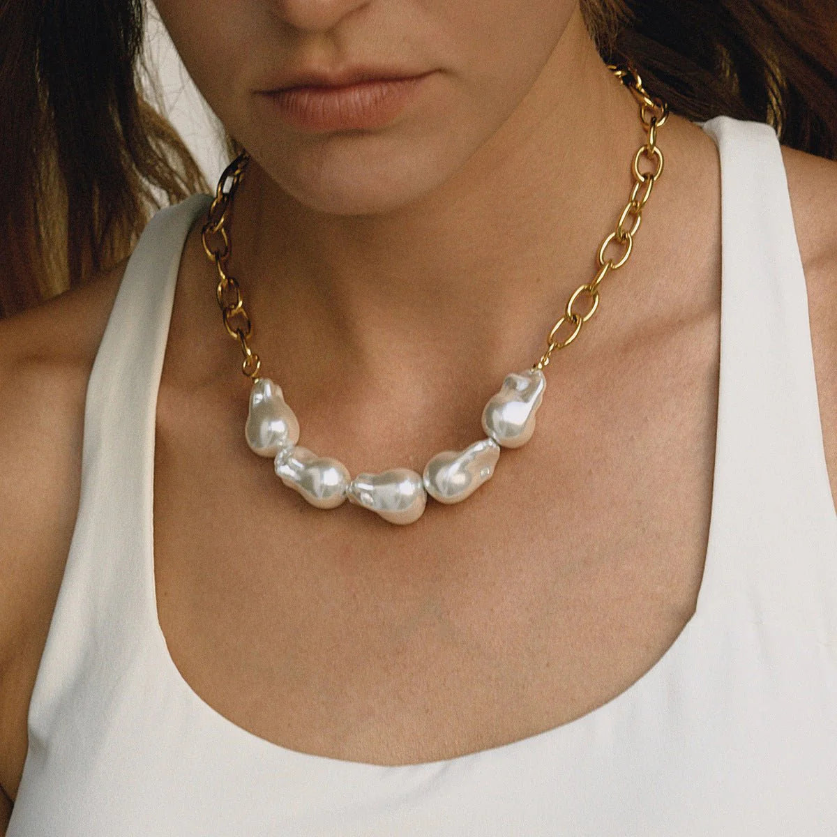 Modern Baroque Pearl Link Necklace