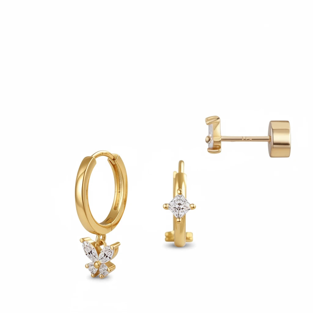 Dainty Pave Butterfly Hoop Set