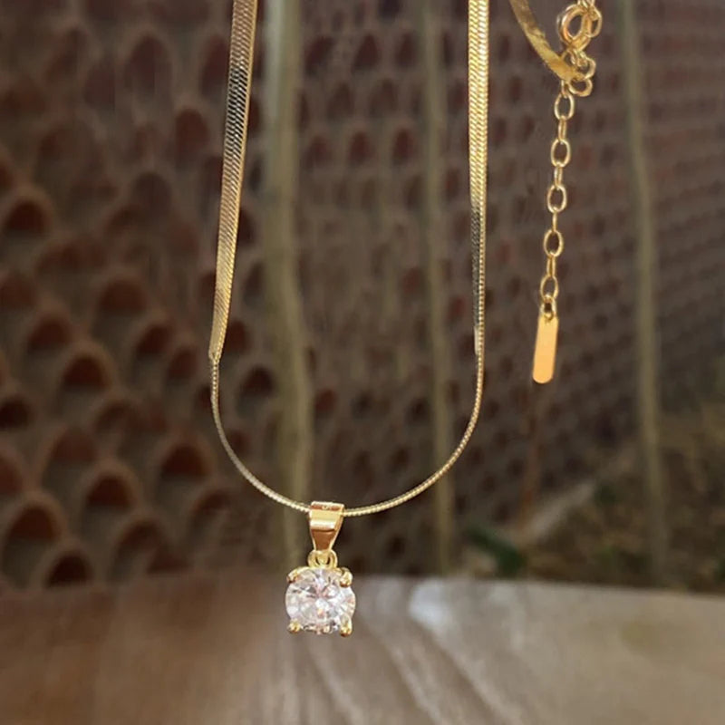 Sleek Gold Solitaire Necklace