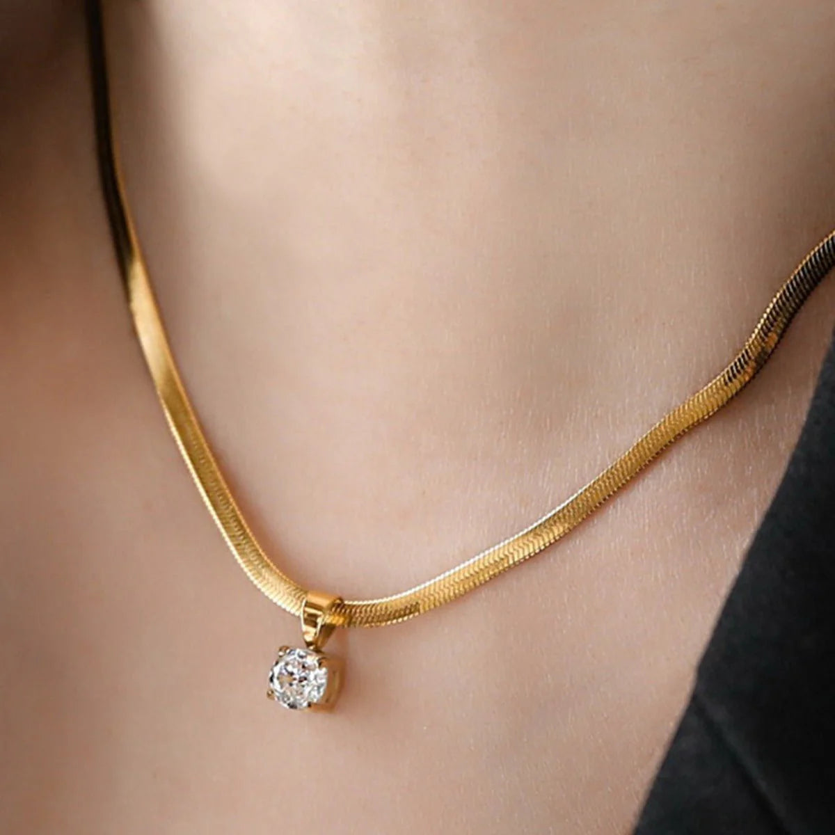 Sleek Gold Solitaire Necklace