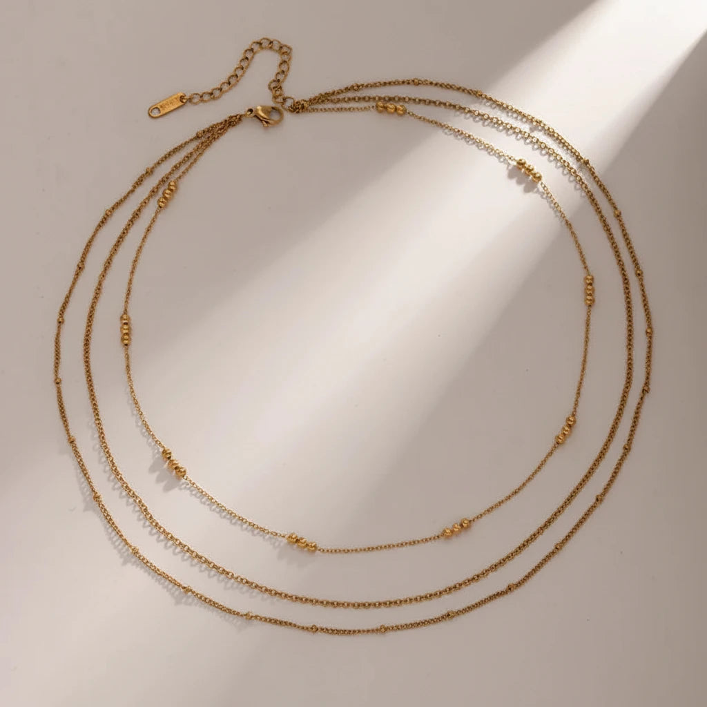 Triple-Layer Gold Bead Necklace