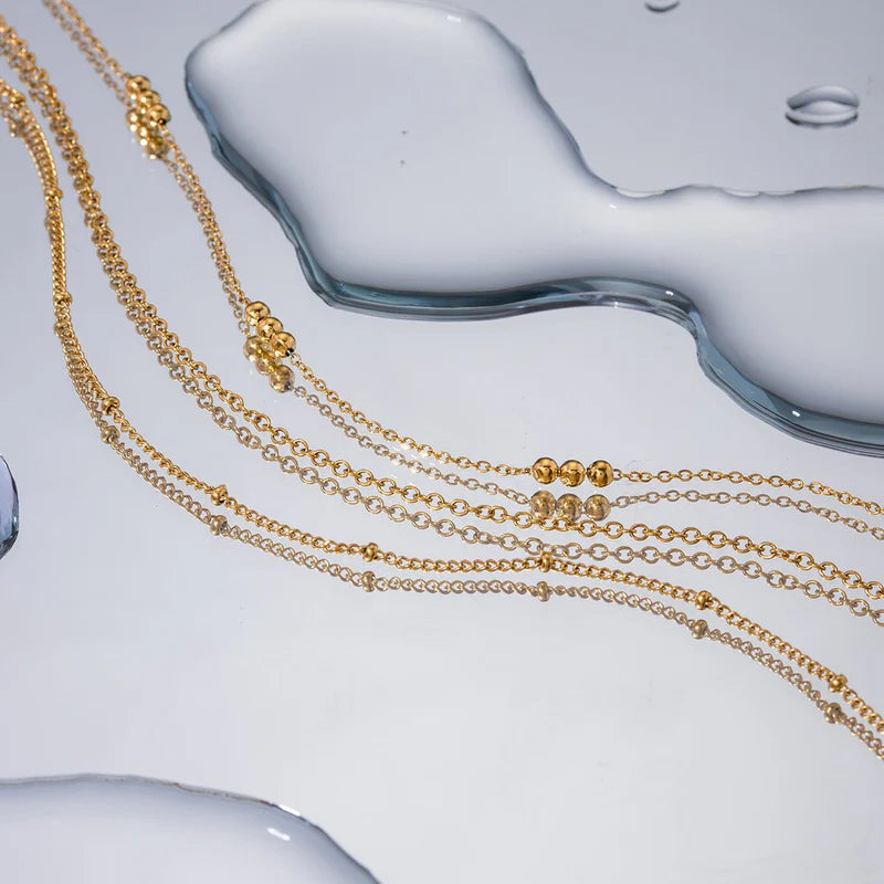 Triple-Layer Gold Bead Necklace