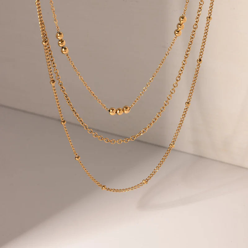 Triple-Layer Gold Bead Necklace