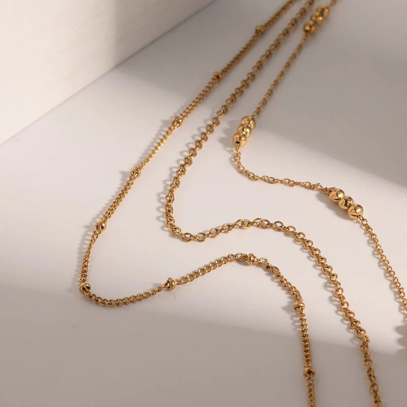 Triple-Layer Gold Bead Necklace