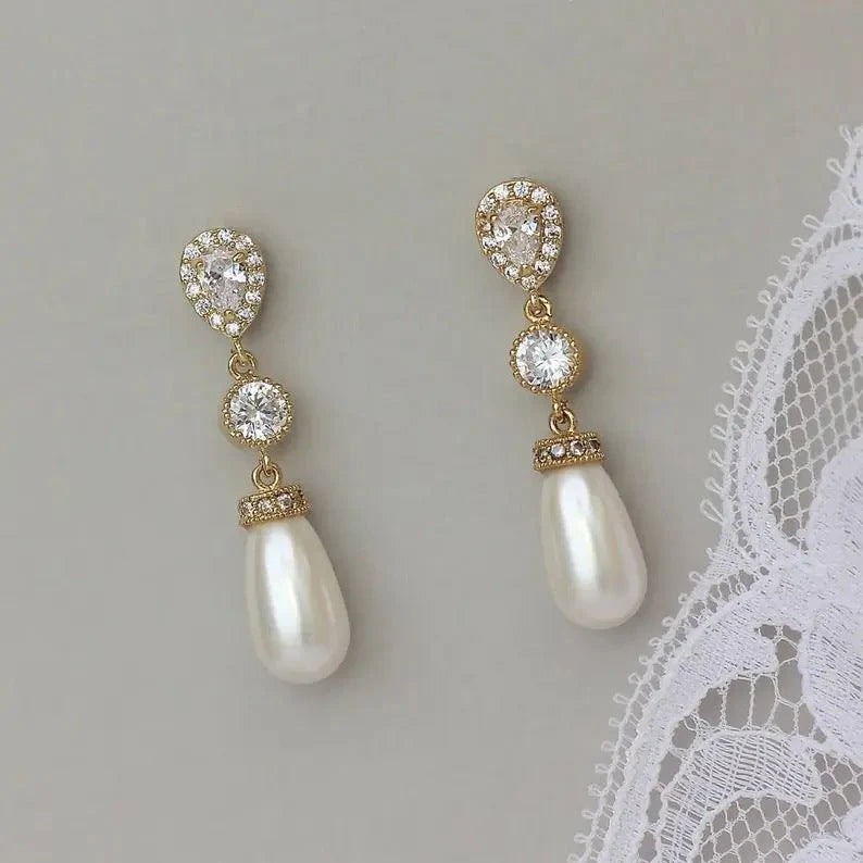 Ethereal Royal Teardrop Pearls Earrings