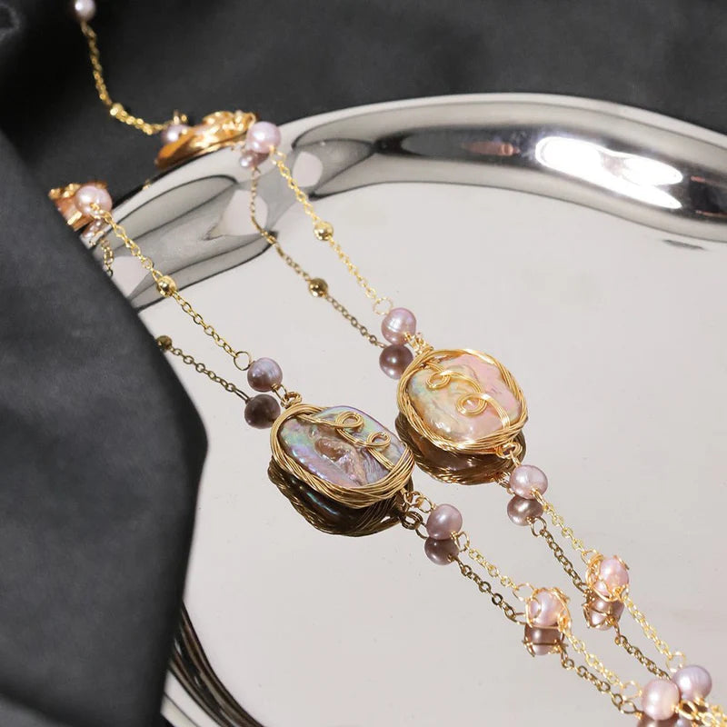 Rosy Glow Pearl Drop Necklace