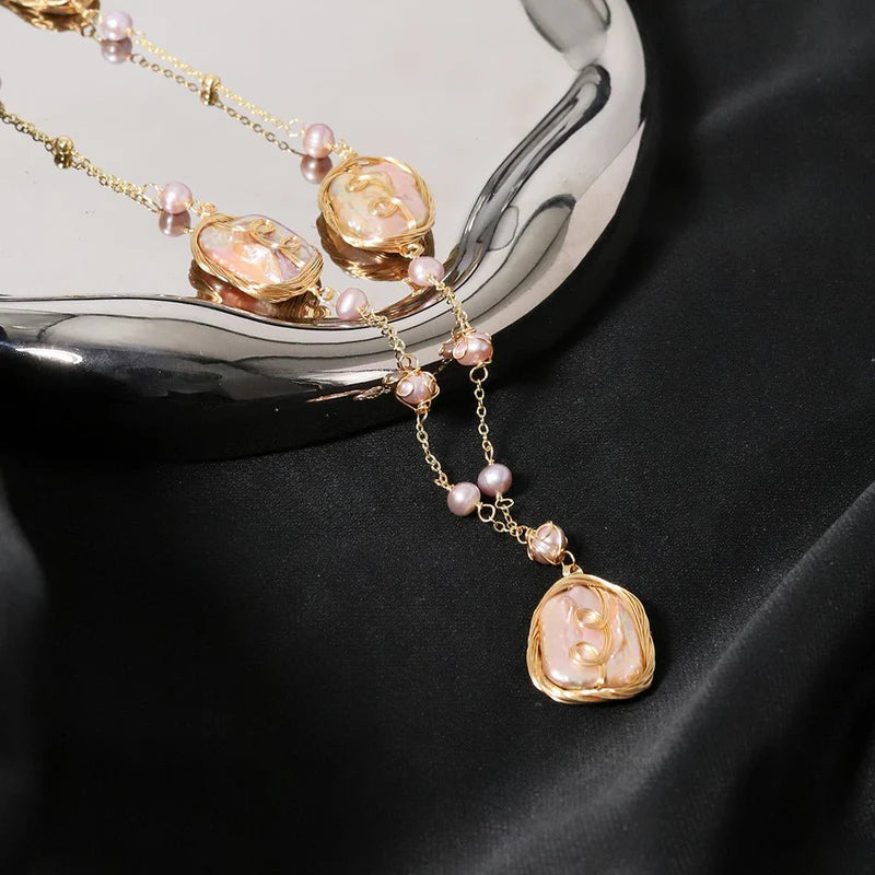 Rosy Glow Pearl Drop Necklace
