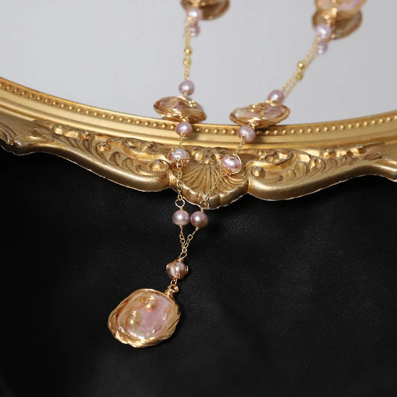 Rosy Glow Pearl Drop Necklace