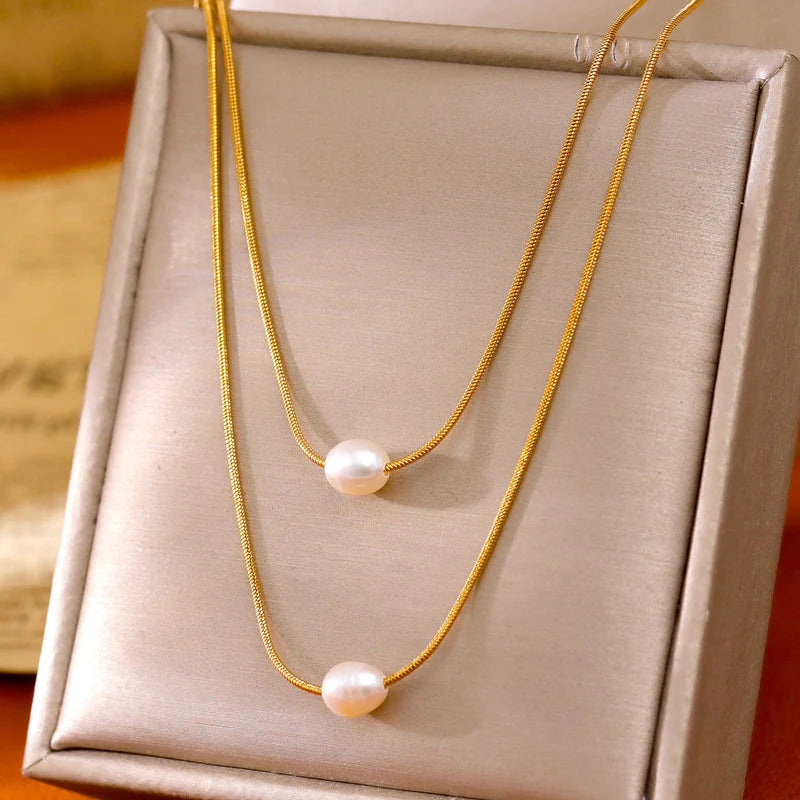 Minimalist Layered Pearl Necklace