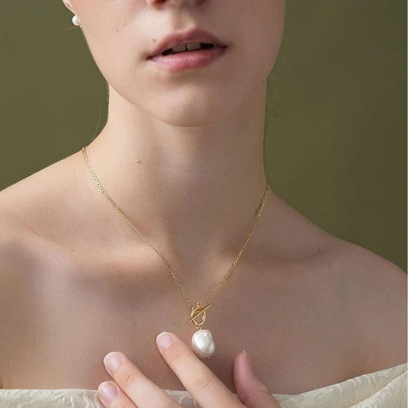 Gold Baroque Pearl Necklace