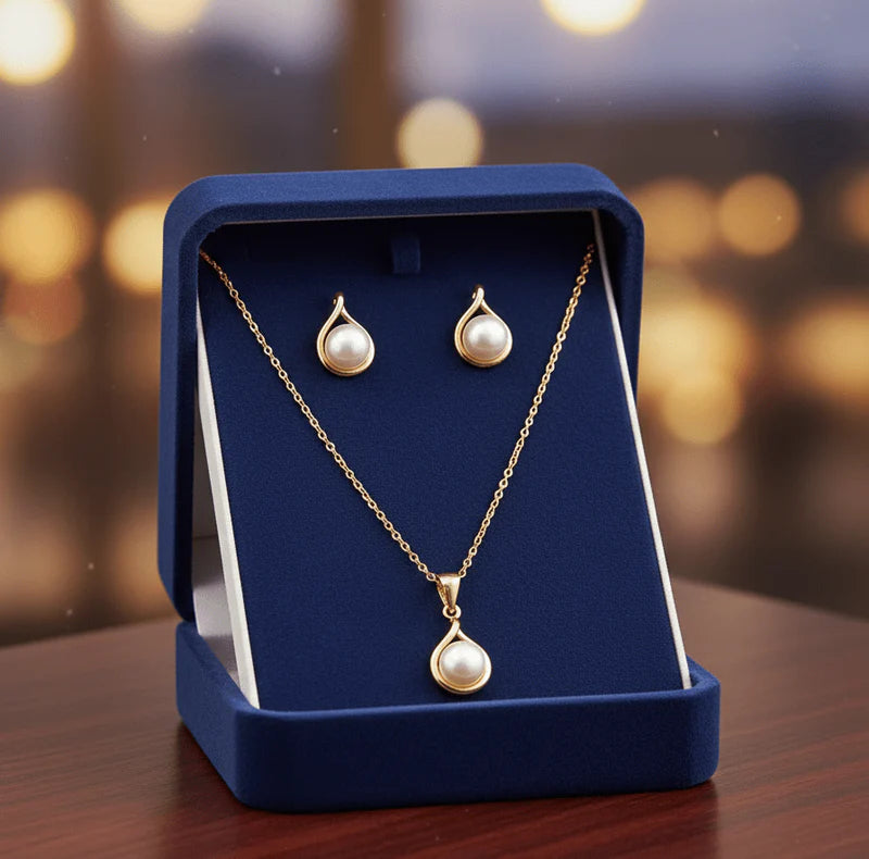 Pearl Drop Gold Pendant Set