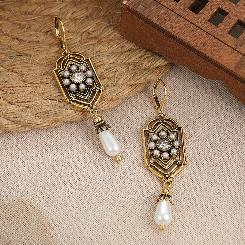 Vintage Victorian Pearl & Crystal Drop Earrings