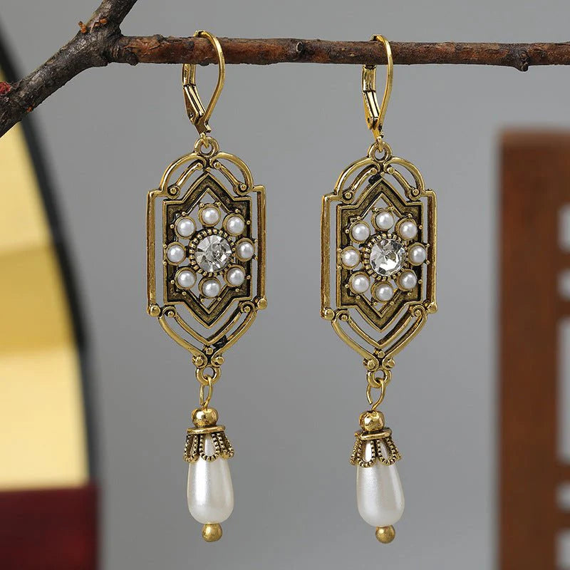 Vintage Victorian Pearl & Crystal Drop Earrings