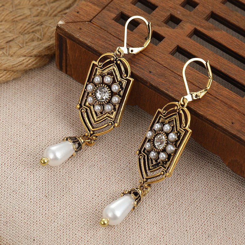 Vintage Victorian Pearl & Crystal Drop Earrings
