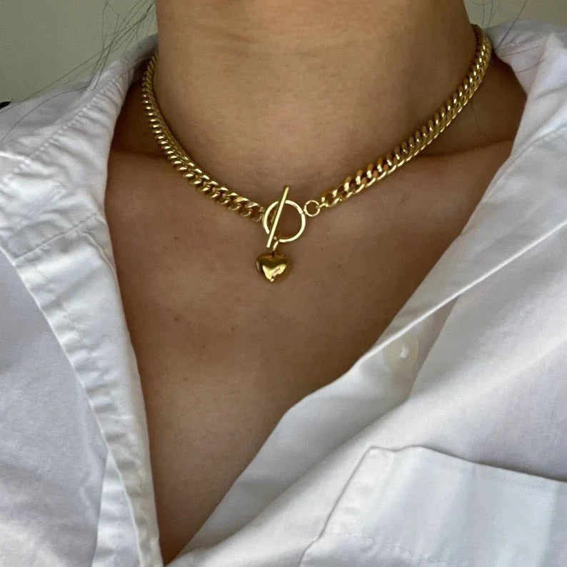 Retro Heart Cuban Necklace