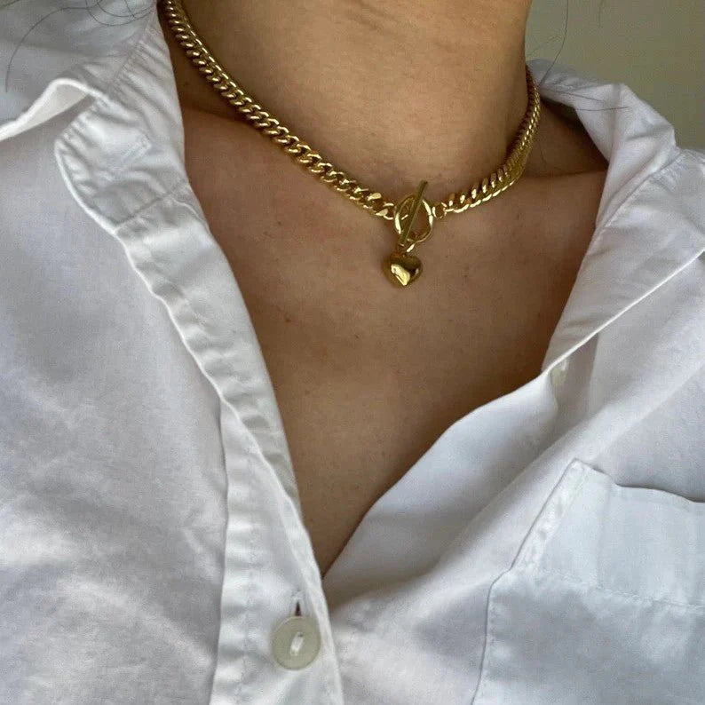 Retro Heart Cuban Necklace