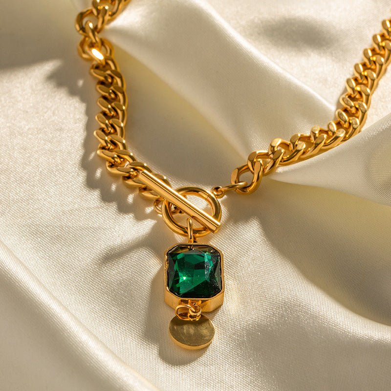 Retro Green Square Pendant Necklace