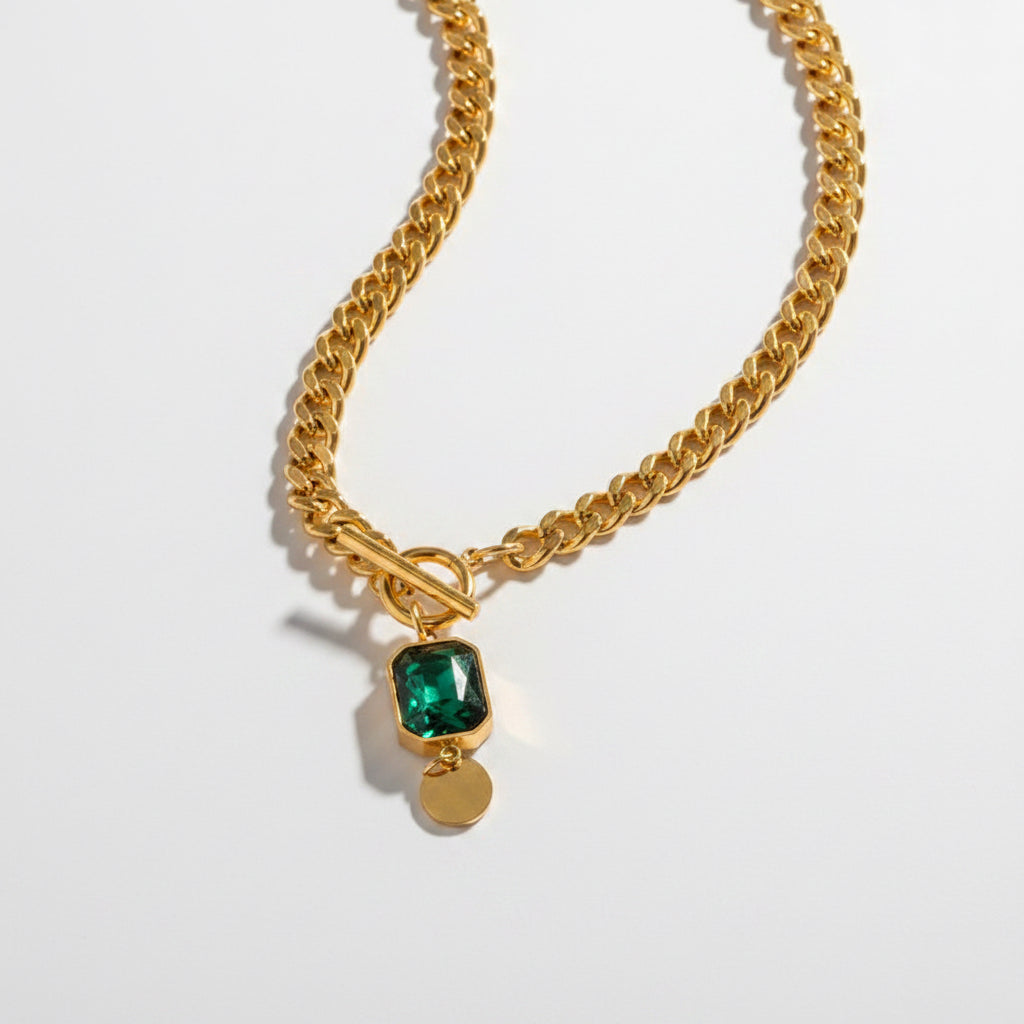 Retro Green Square Pendant Necklace
