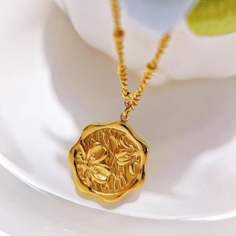 Golden Rose Medallion Necklace