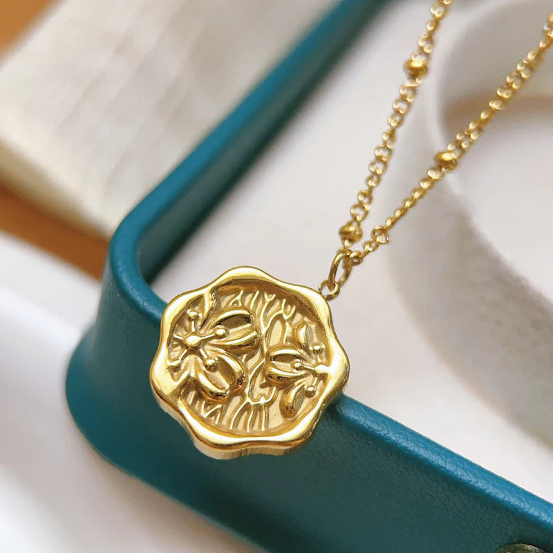 Golden Rose Medallion Necklace