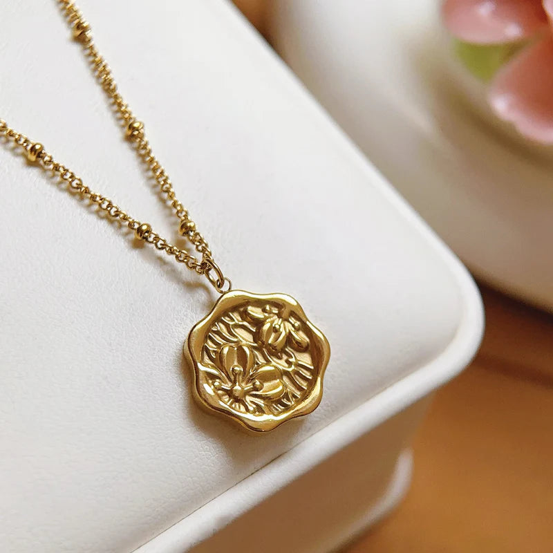 Golden Rose Medallion Necklace