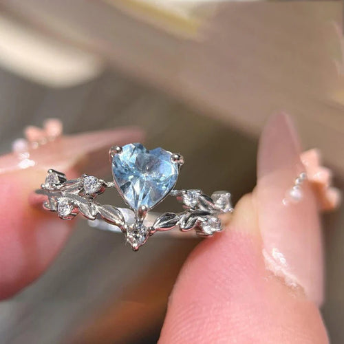 Aquamarine Heart Leaf Ring