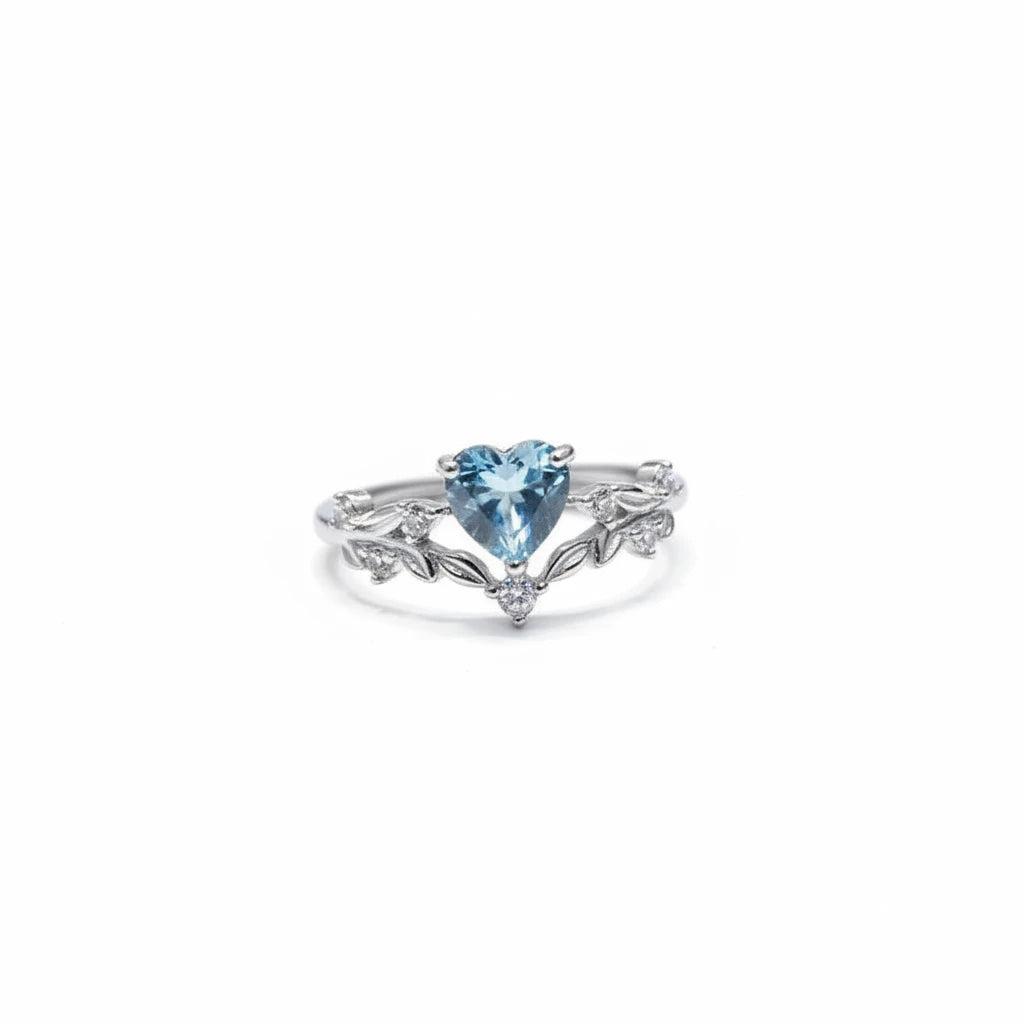 Aquamarine Heart Leaf Ring