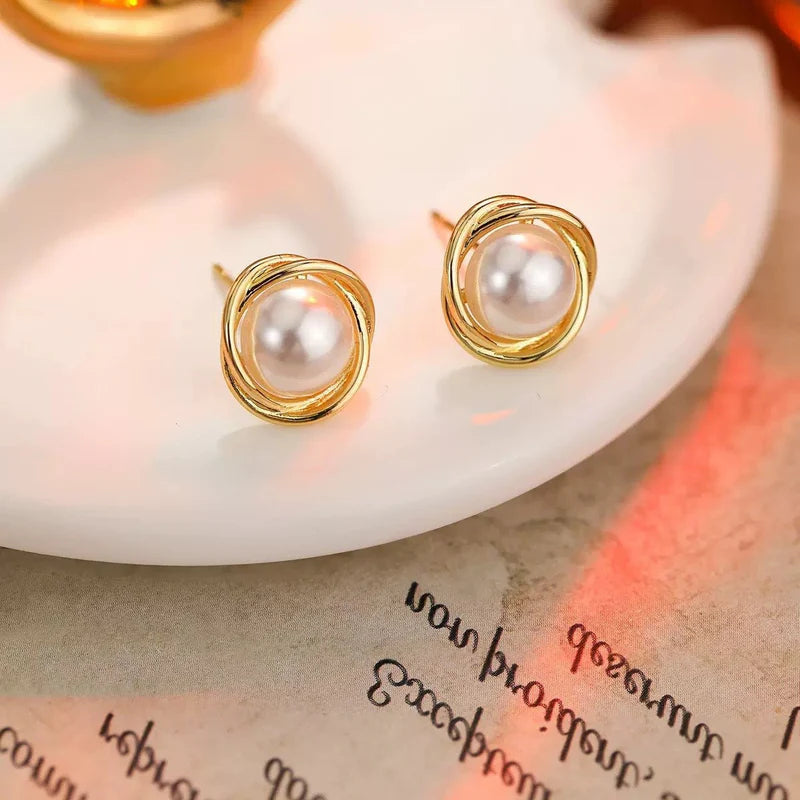 Twisted Pearl Stud Earrings