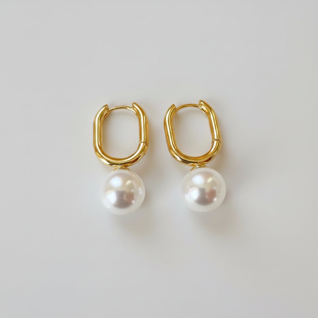 Oval Pearl Huggie Earrings