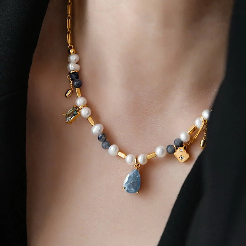 Star Moon Orchid Stone Pearl Necklace