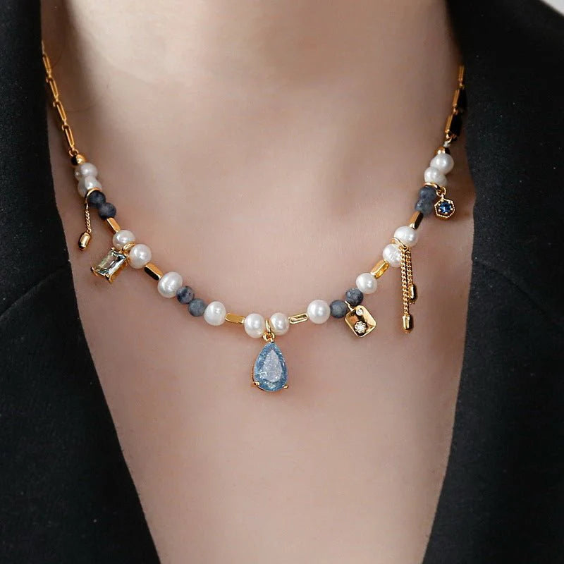 Star Moon Orchid Stone Pearl Necklace