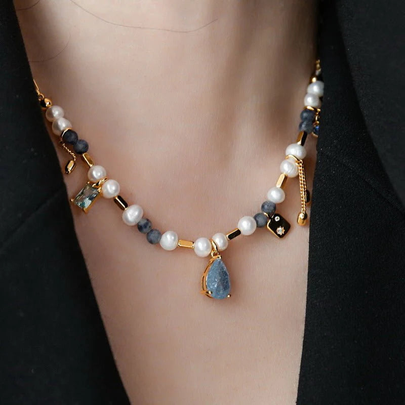 Star Moon Orchid Stone Pearl Necklace