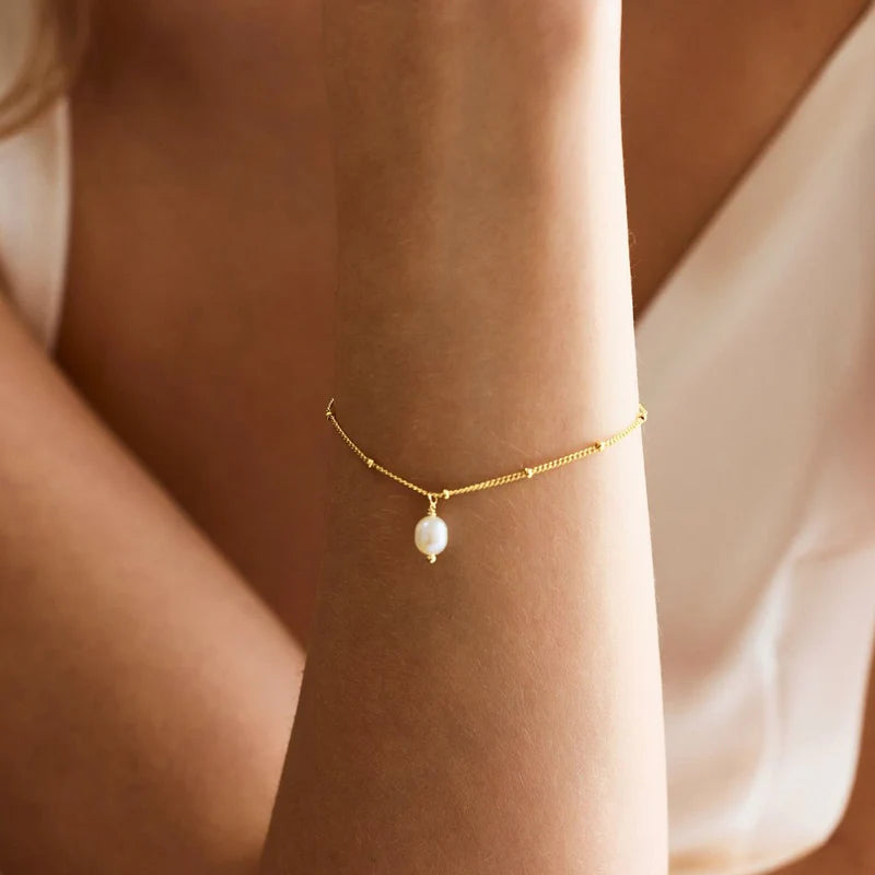 Pearl Drop Chain Bracelet