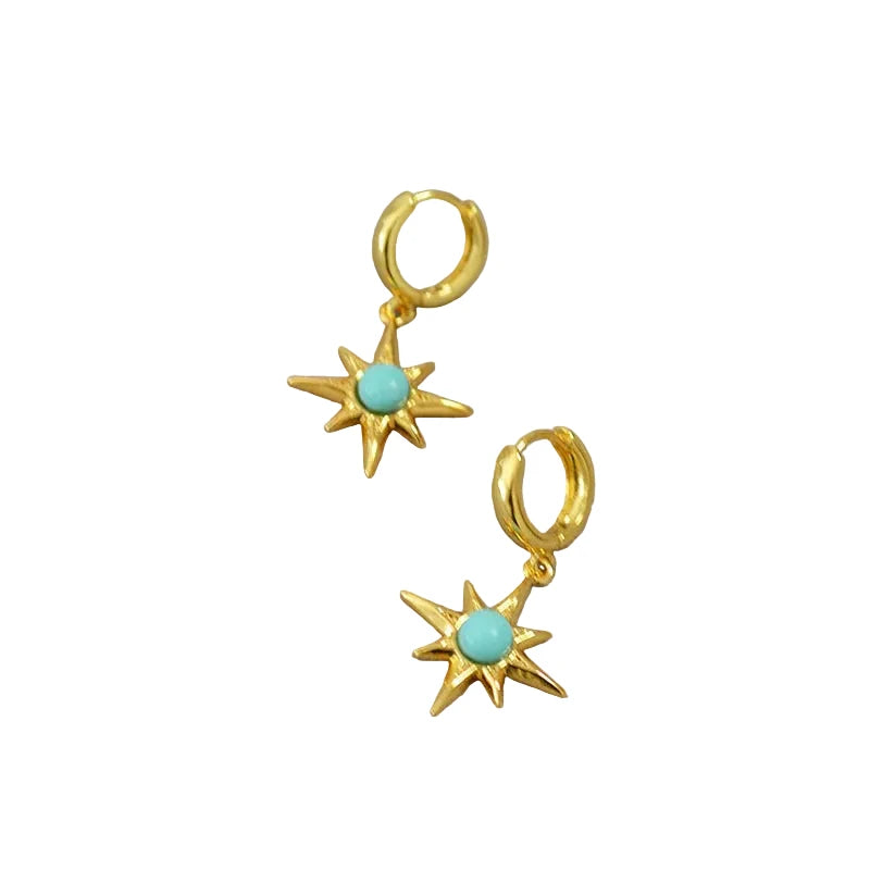 Celestial Turquoise Star Huggie Earrings