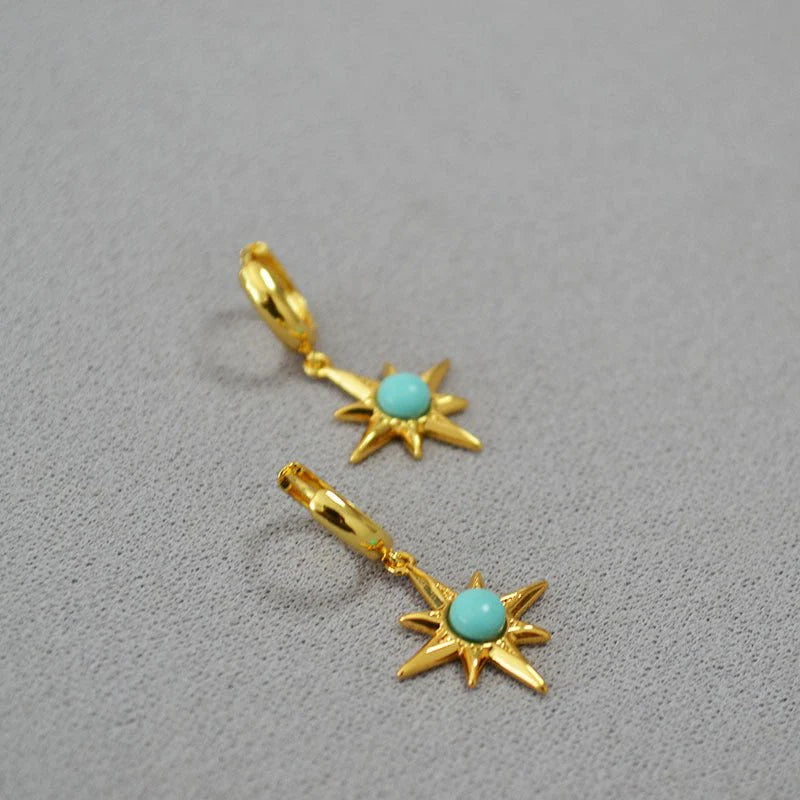 Celestial Turquoise Star Huggie Earrings