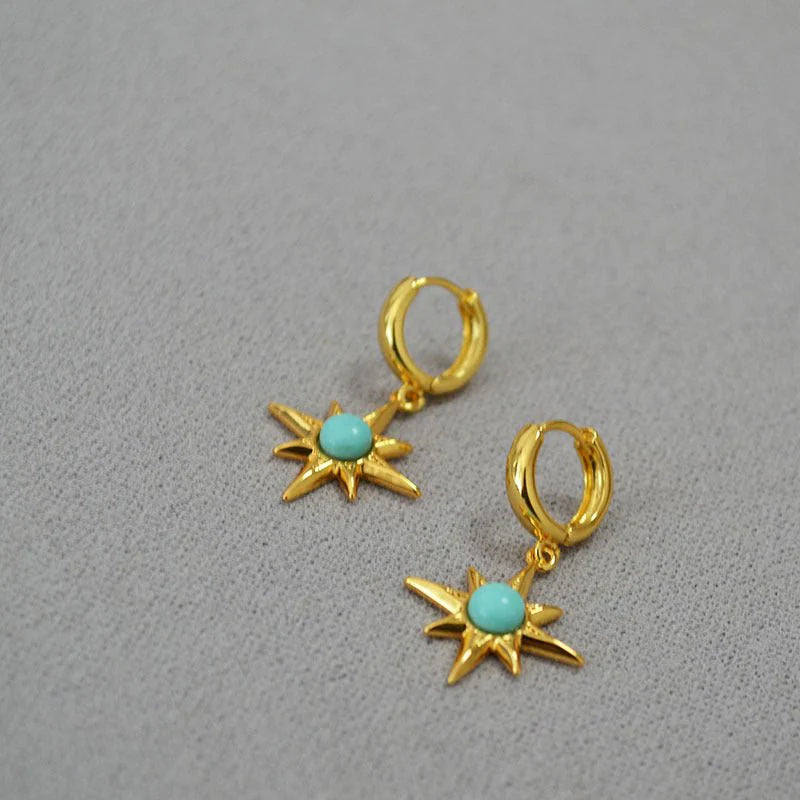 Celestial Turquoise Star Huggie Earrings
