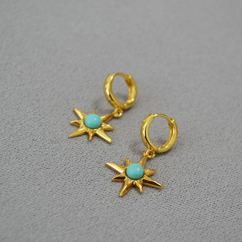 Celestial Turquoise Star Huggie Earrings