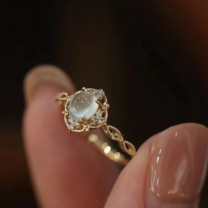 Gilded Oval Moonstone Ring