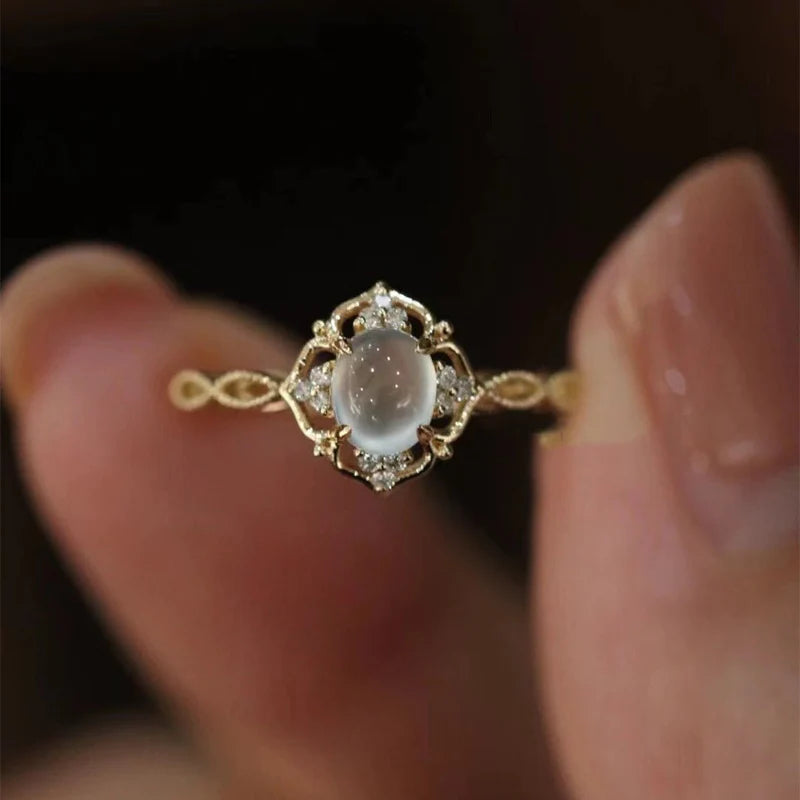Gilded Oval Moonstone Ring