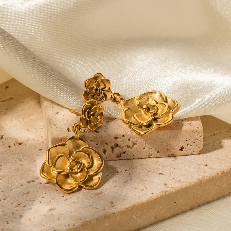 Golden Camellia Drop Earrings